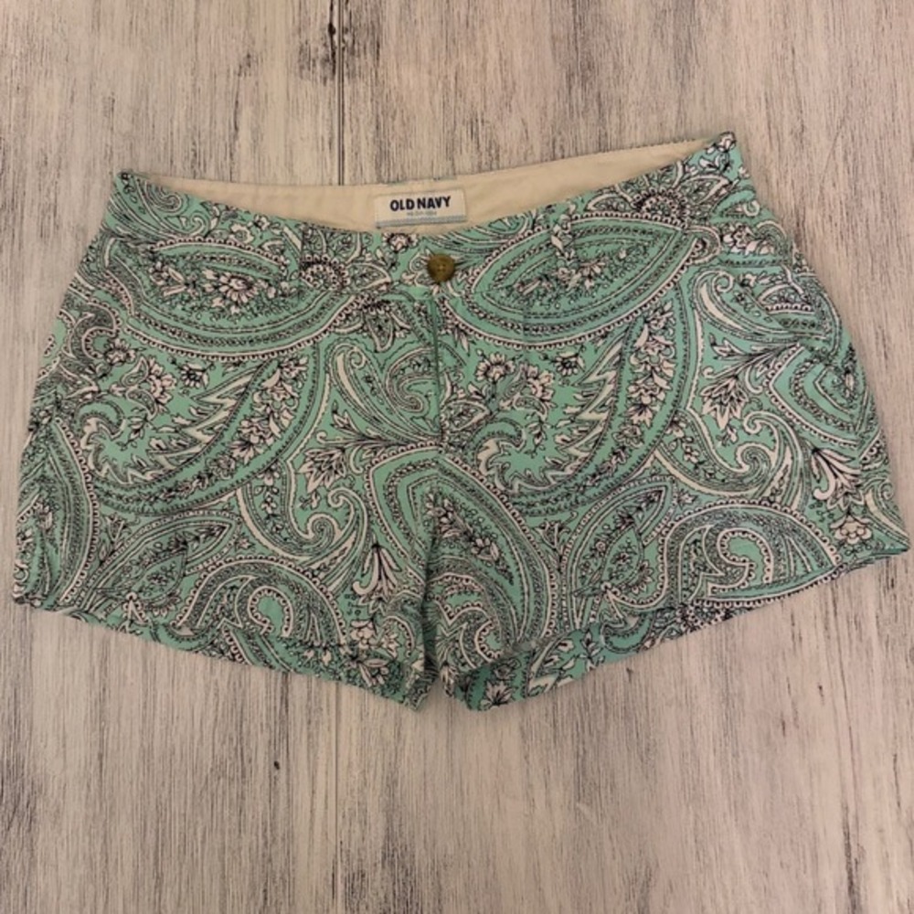 Old Navy Womens Mint Green Paisley Chino Shorts Size 4 Boho Summer Preppy‎